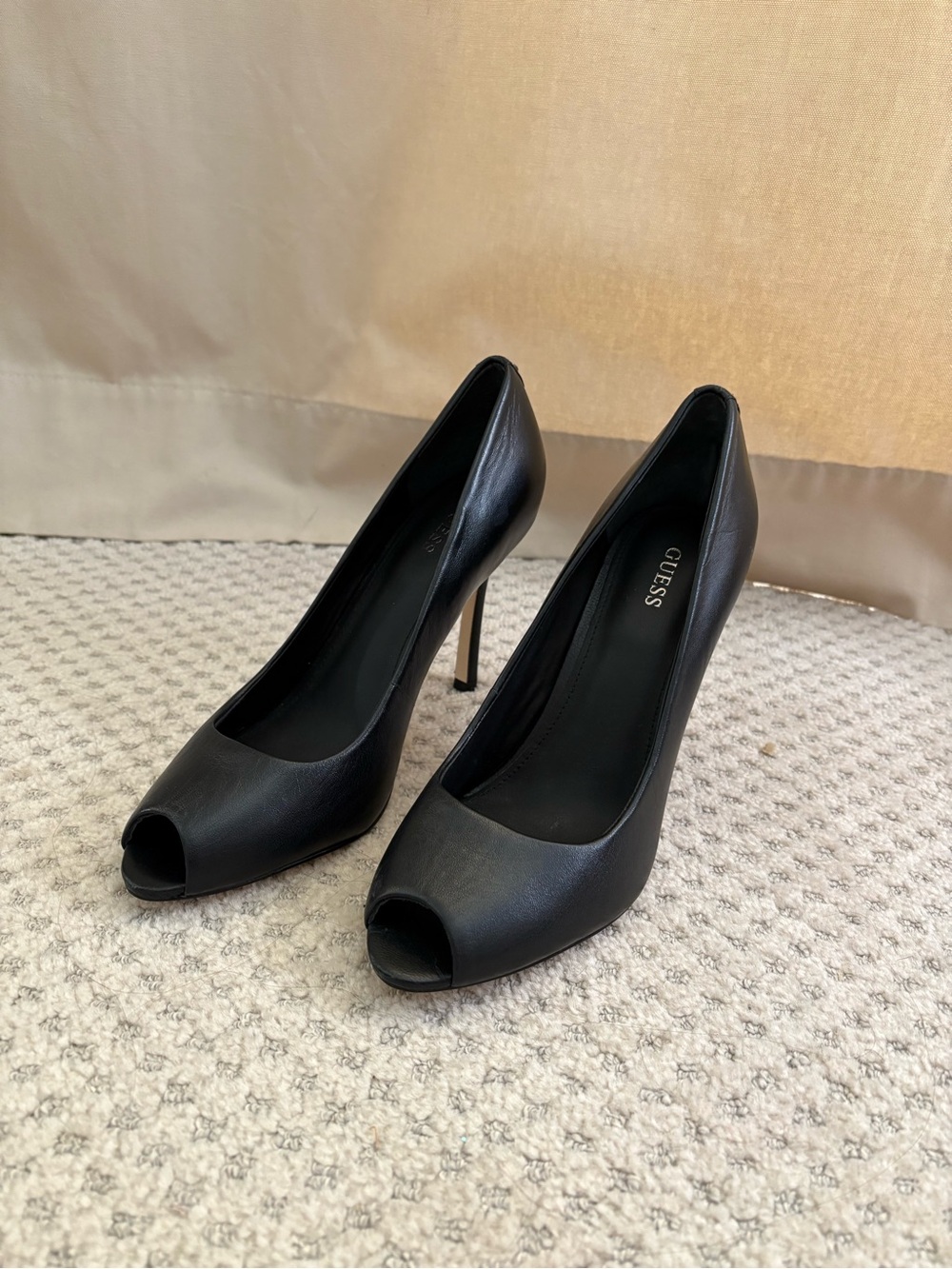 GUESS Leather Black Open-Toe Stiletto Pumps
